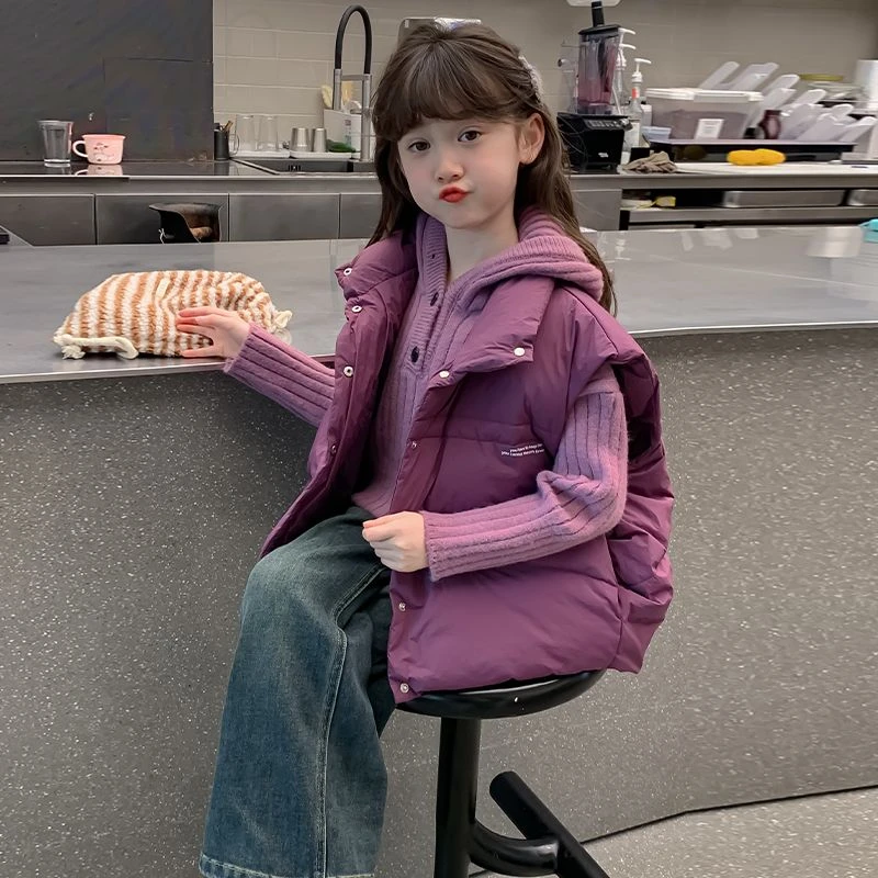 女童冬装时尚棉马甲外套2024新款儿童洋气秋冬季加厚外穿背心坎肩