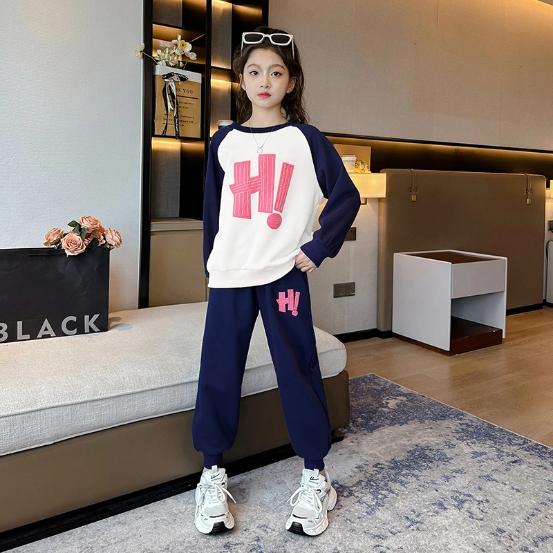 女童长袖卫衣套装秋款2023新款洋气女孩中大童春秋儿童运动两件套