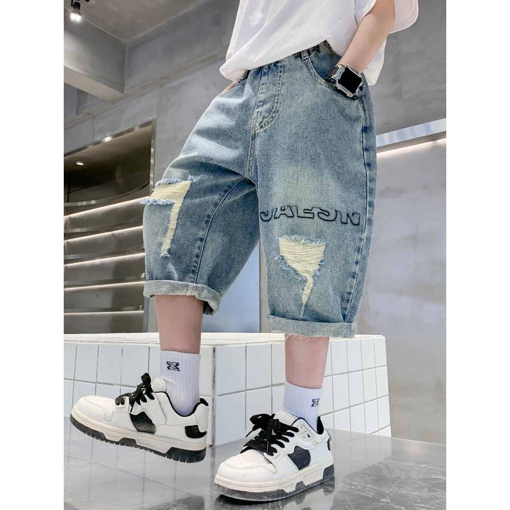 儿童装男童夏装裤子短裤2025新款夏款中裤夏季薄款中大童牛仔裤潮