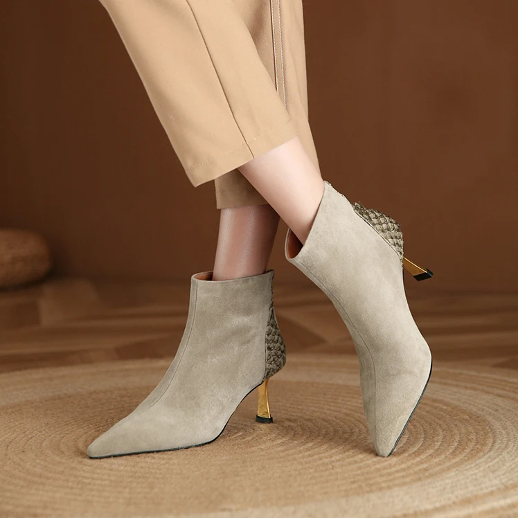 【6cm】羊皮软底优雅百搭尖头短靴0719