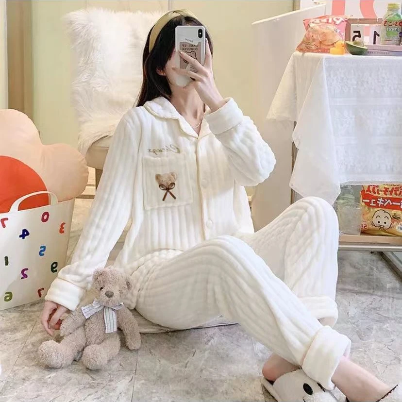 睡衣女秋冬款套装法兰绒家居服-3075