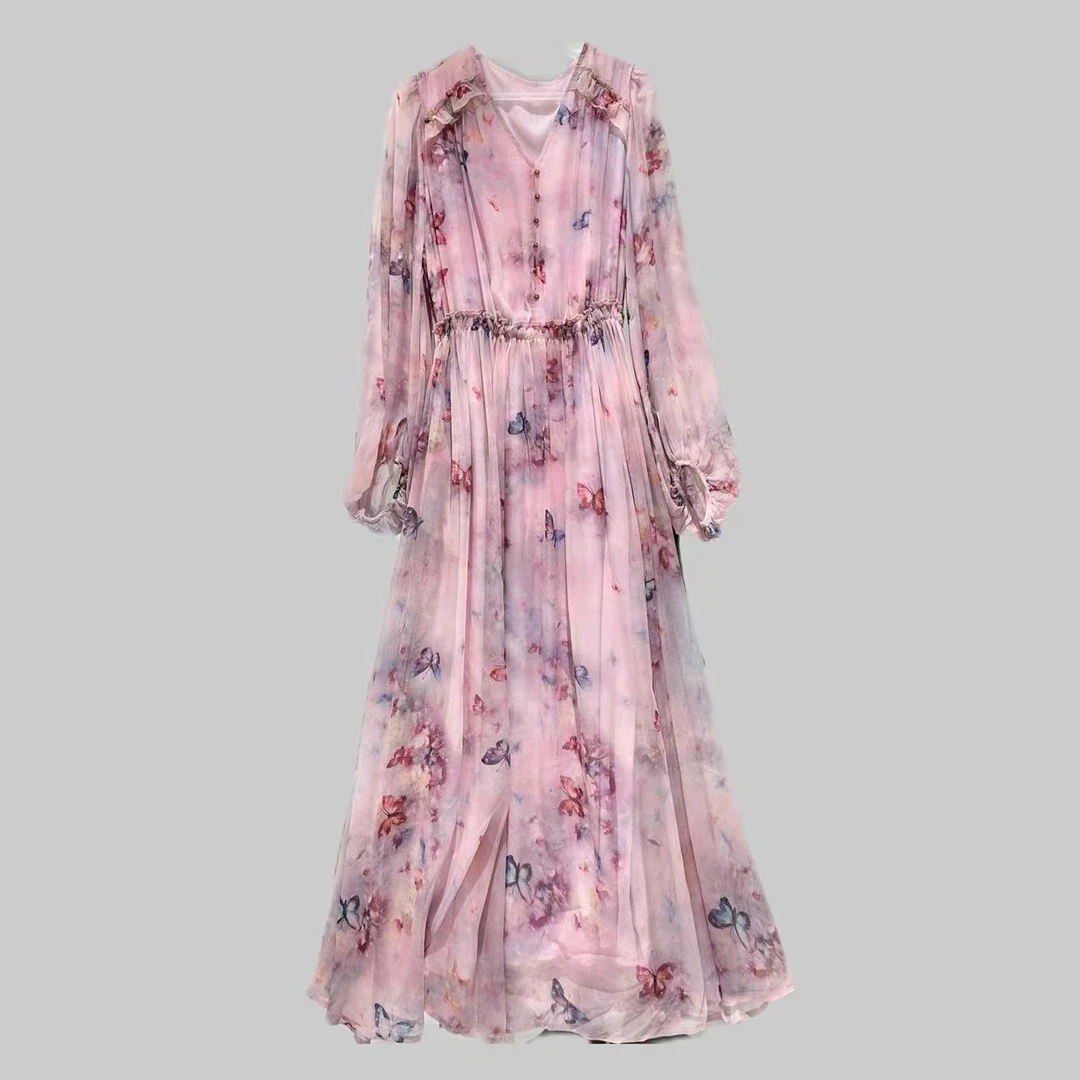 【2024-林姐真丝】3宅手绘花超大裙摆蛋糕裙真丝连衣裙Y24C9022-11