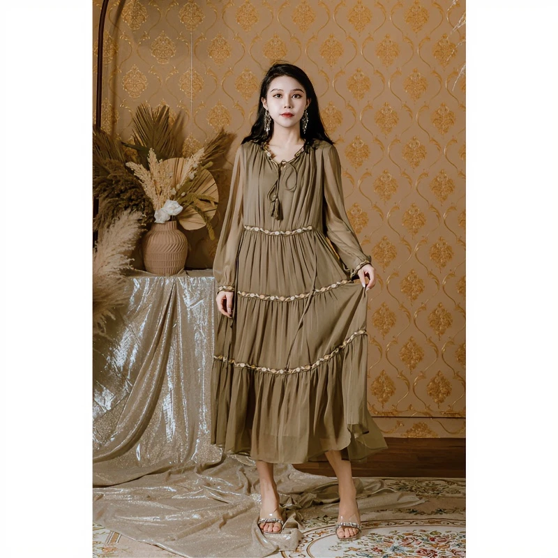 【2024-林姐真丝】手绘花色桑蚕丝连衣裙Y24C9054-2