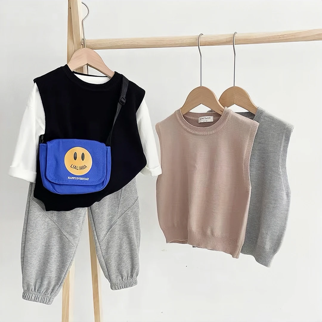 韩版宝宝背心儿童马甲洋气百搭春秋男女针织保暖套头坎肩外穿内搭