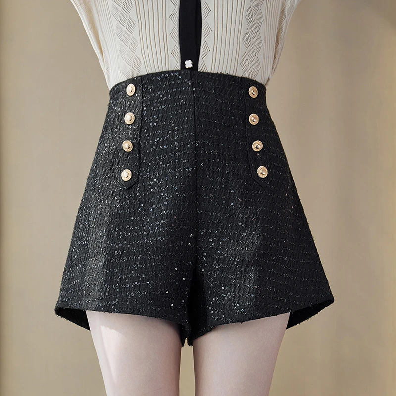 奢姿2024年春秋款大码女装气质纽扣减龄裤子小香风时尚短裤