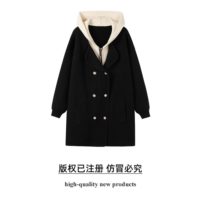 奢姿2025年冬季新款大码女装洋气撞色上衣胖妹妹假两件连帽外套