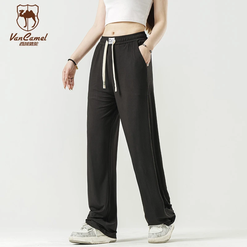 VANCAMEL/西域骆驼情侣冰丝直筒情侣裤阔腿垂感冰丝裤LBJN24003