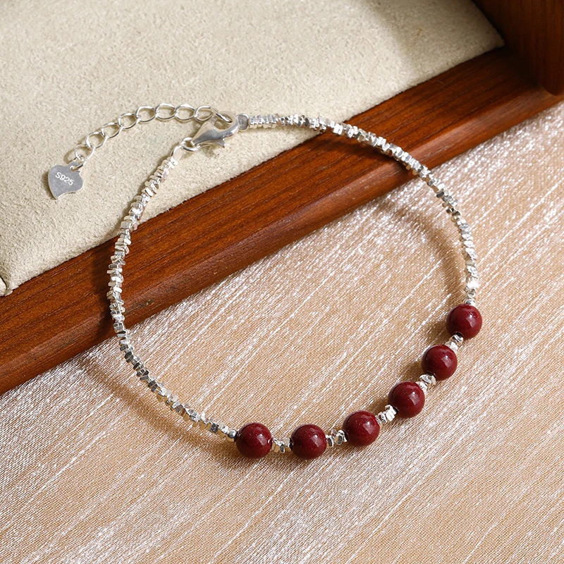 含辰砂工艺品（桃）紫红碎银子朱砂手链