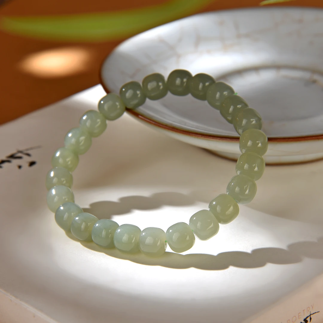 （桃）金秋系列，晴水绿单圈素圈和田玉手串（多样性发货）