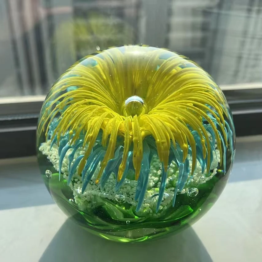 淄博琉璃纯手工非遗工艺精美超大蓝色琉璃花球网红摆件 直径13CM