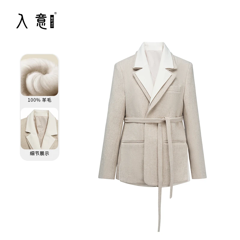 【入意】2024秋冬新款高端斜纹超细纯羊毛西服女领时尚西装外套
