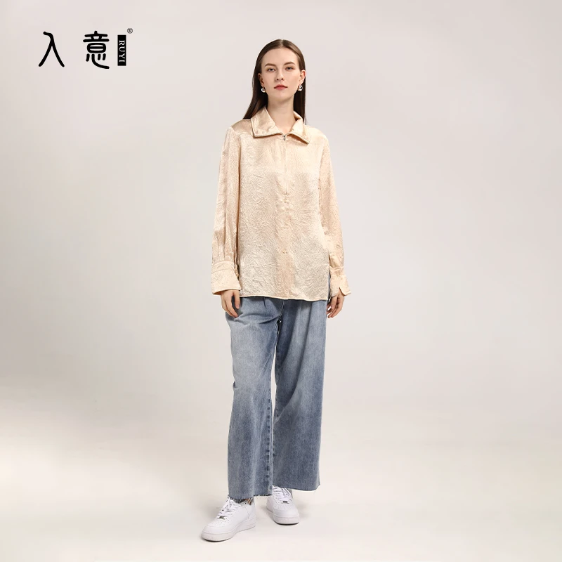 【入意】秋季小众高级感舒适做旧打褶百搭时尚醋酸衬衫