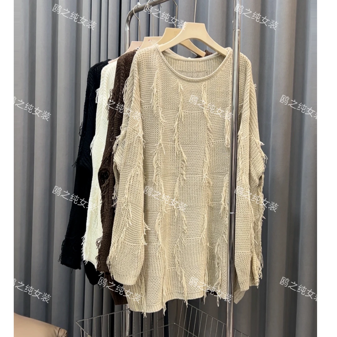 2025上新简约纯色圆领百搭气质休闲韩版慵懒风大码遮肉长袖针织衫
