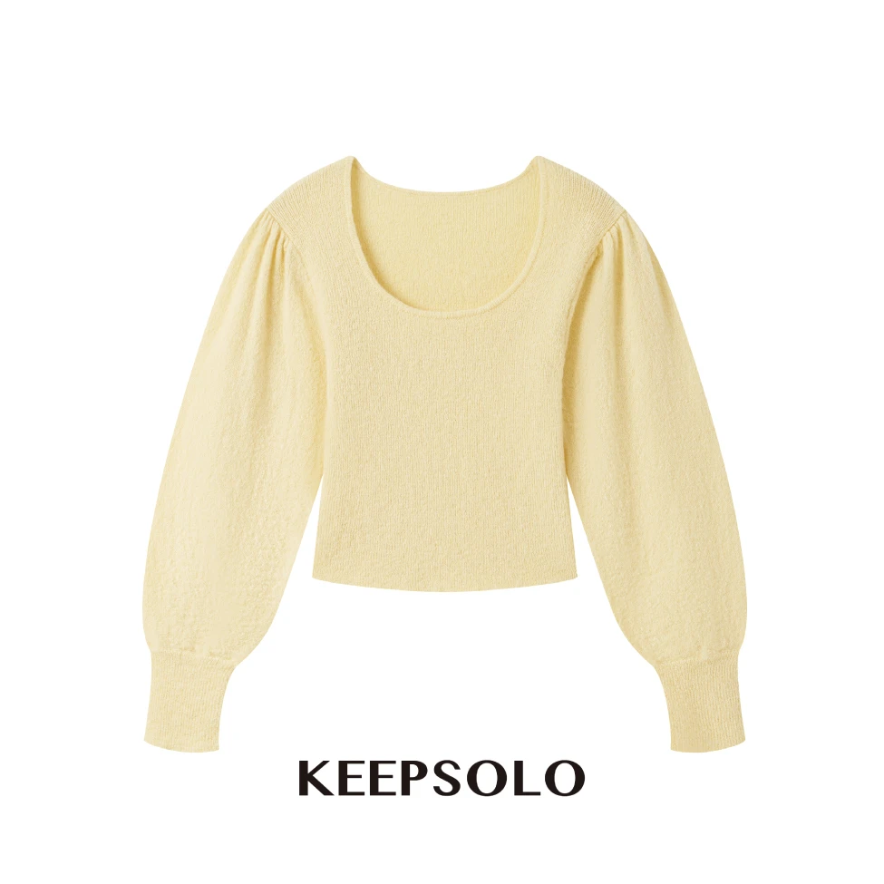 KeepSolo「奶fufu氛围感」绒感马海毛方领针织毛衣026