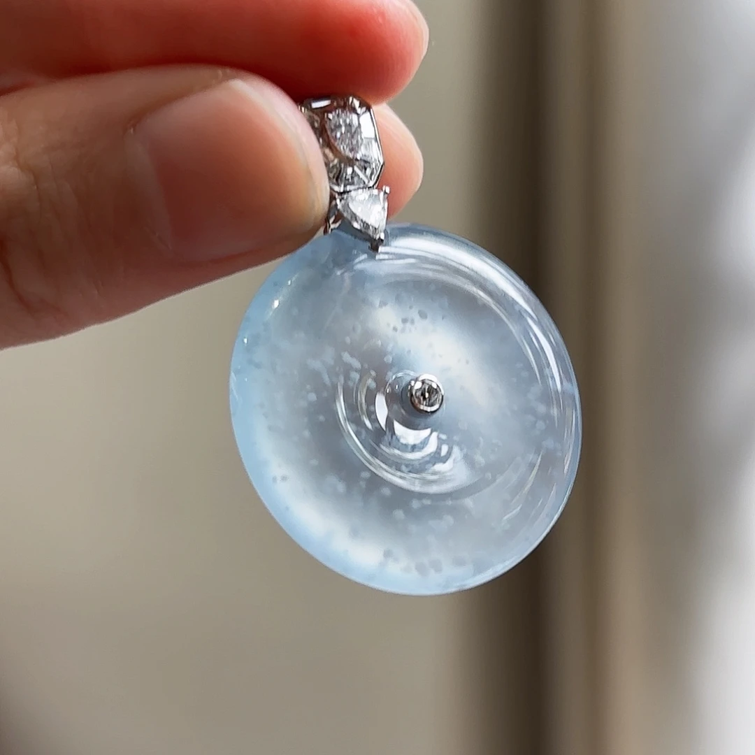 翡翠18K金镶嵌吊坠(不含链)翡翠平安扣吊坠多人不退不换