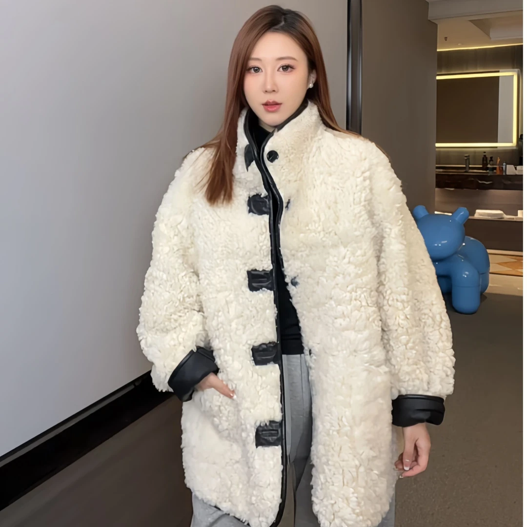 YYJL2545托斯卡纳皮毛一体外套女中长款真皮羊羔毛两面穿皮草潮