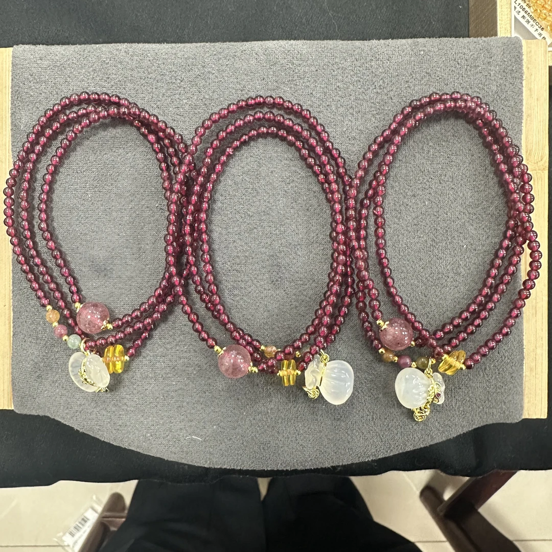 【小院甄选】原创石榴石三圈手链约3mm 多样性发一件 AT1082