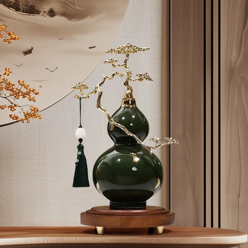 新中式客厅玄关富贵青松葫芦摆件家居陶瓷工艺品乔迁新居搬家礼物