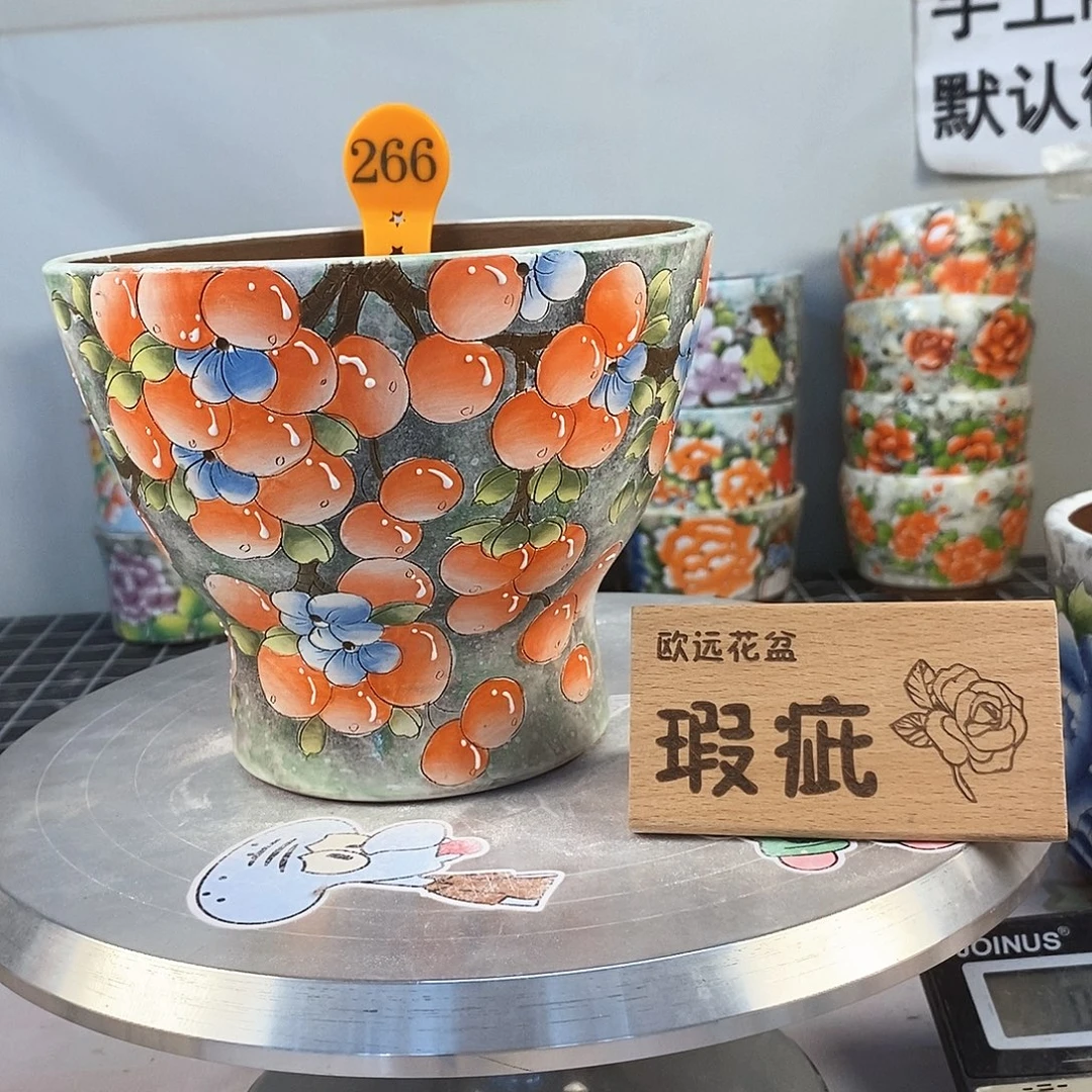 紫砂花盆红陶手绘花盆