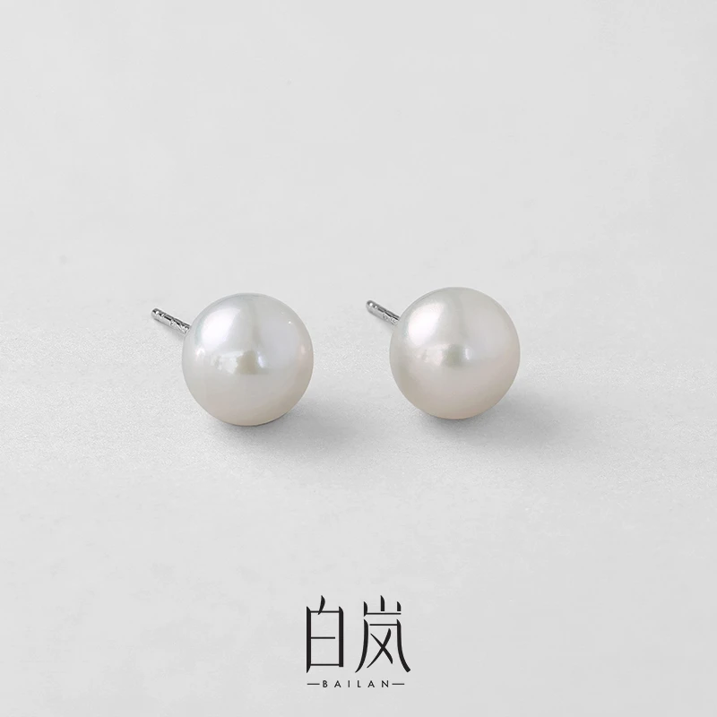白岚素珠耳钉女淡水珍珠轻奢925银气质饰品小众设计高级感ED4043