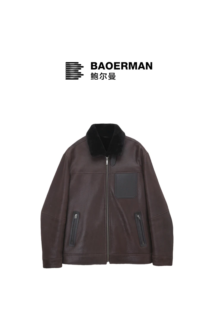 鲍尔曼BAOERMAN男装西班牙美利奴皮毛一体(小羊皮）