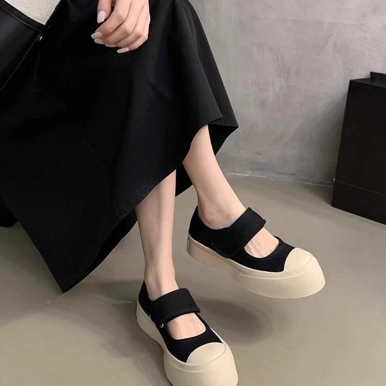 赵露思同款帆布鞋玛丽珍鞋女2025新款法式晚风单鞋夏季厚底小白鞋
