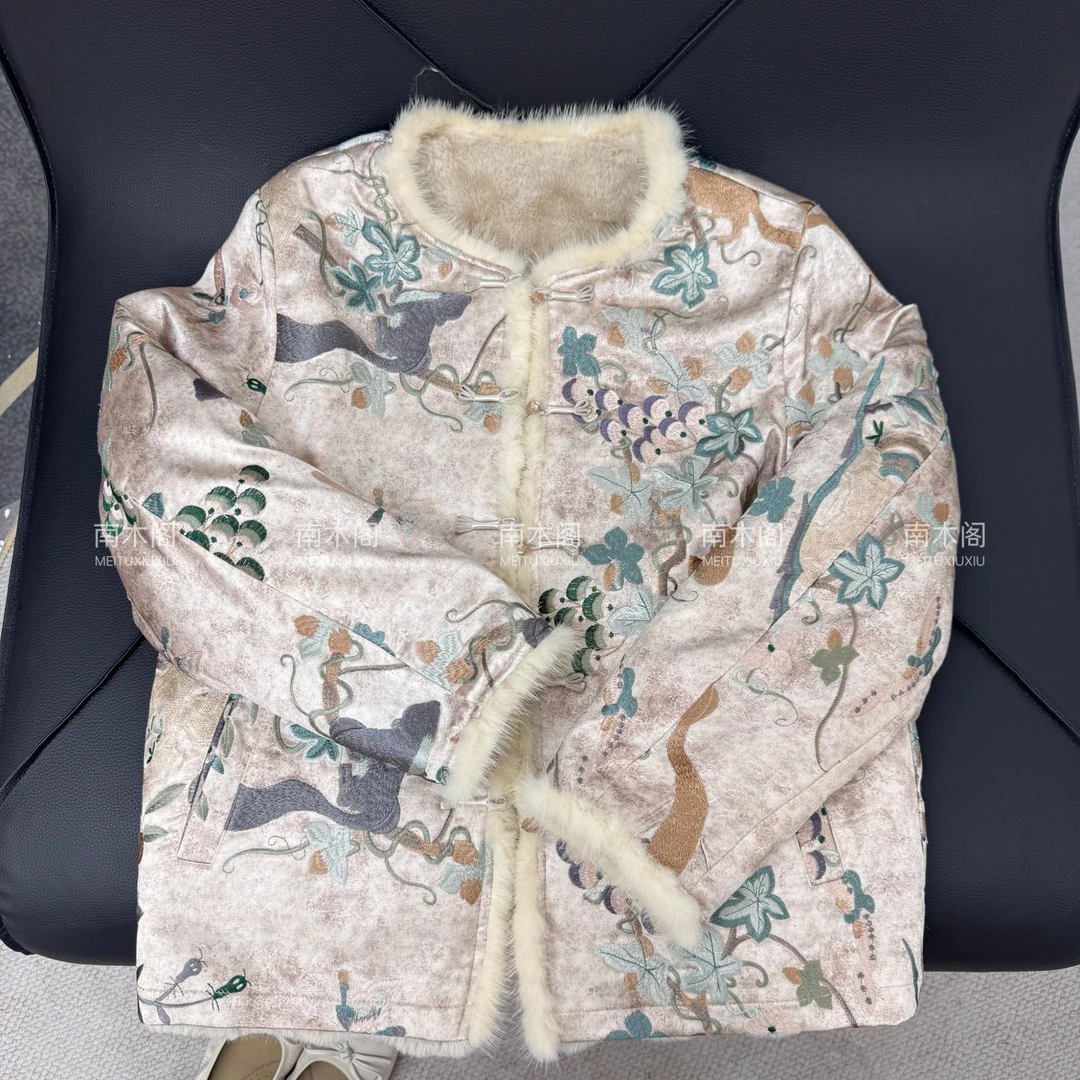(扶摇东方)冬款新款水貂毛外套香云老料新中式短款上衣百搭双面穿