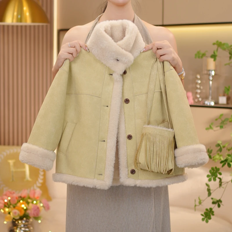 【闺蜜家】女童秋冬季2025新款时尚韩系麂皮绒加毛加厚外套-8953