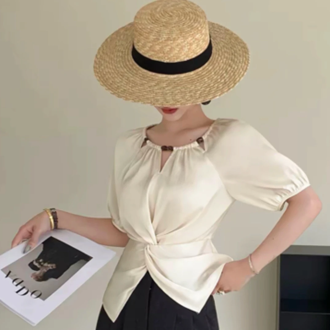 缎面醋酸气质百搭夏季T恤设计感显瘦短袖上衣