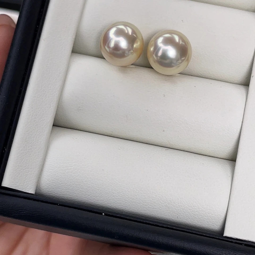 耳饰18K金镶嵌海水珍珠11.6mm干枯玫瑰金珠耳钉