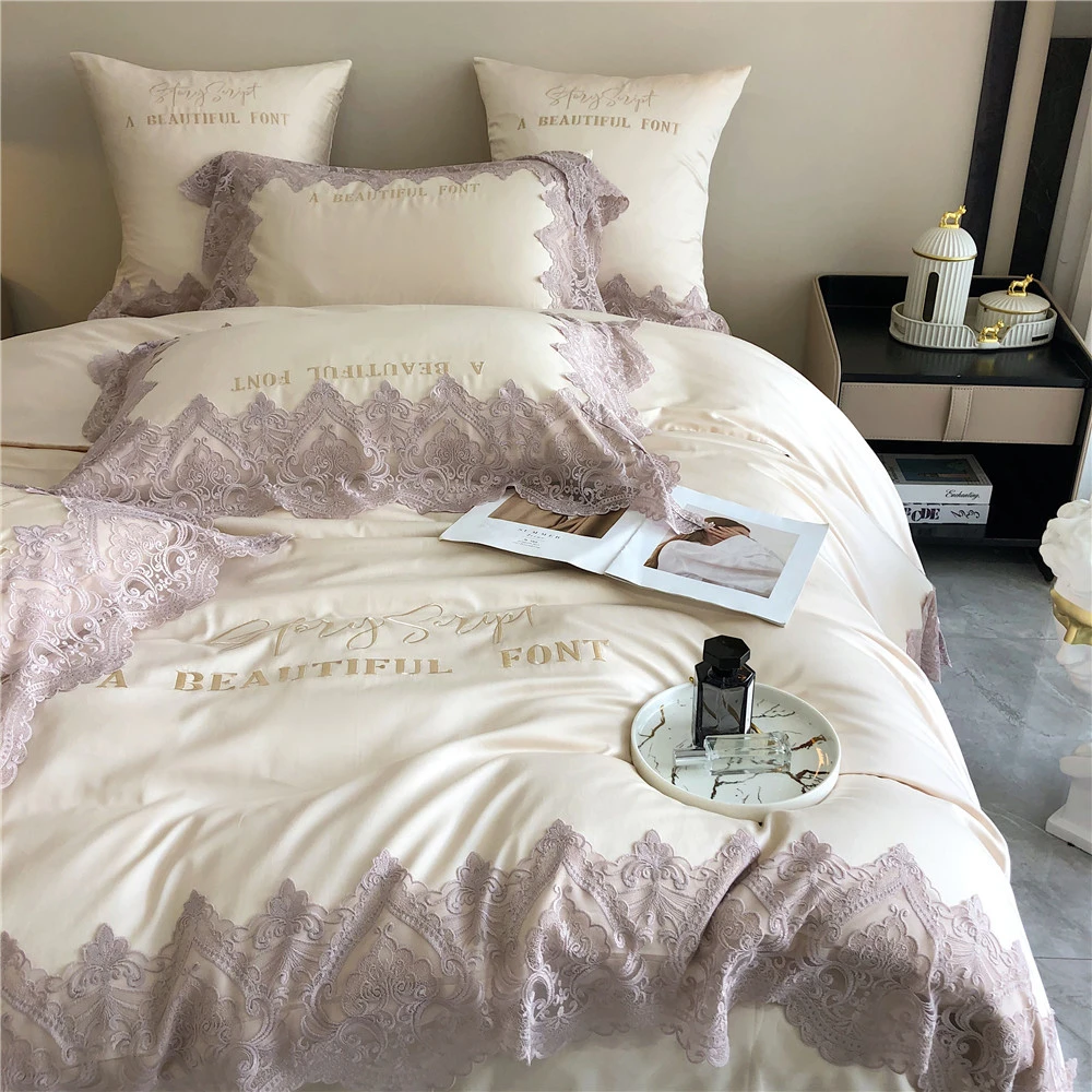澳棉四件套轻奢刺绣蕾丝被套床单床品套件欧式印花绣花高档多件套
