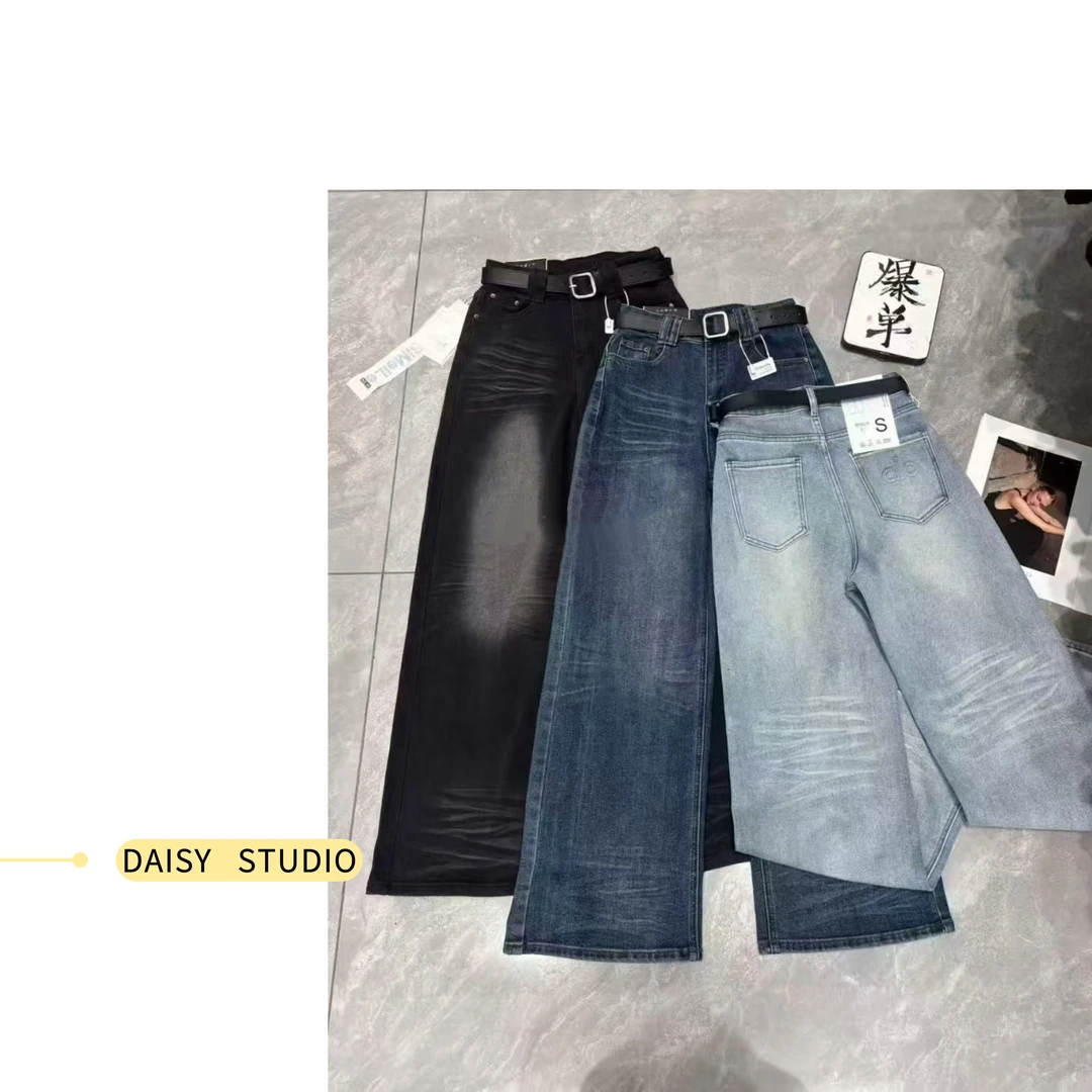 【DAISY89507】加厚高腰显瘦阔腿拖地牛仔裤冬季百搭