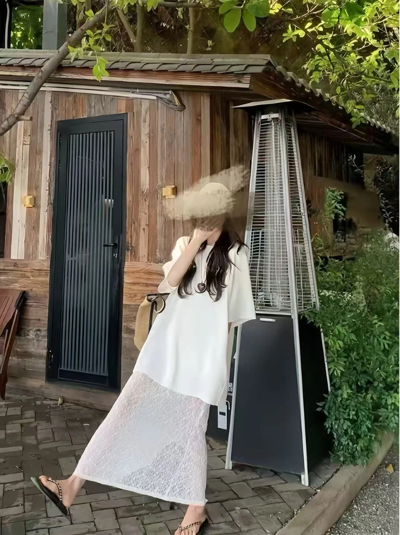 Mz-夏季新款纯色系T恤蕾丝裙套装时尚宽松设计感两件套