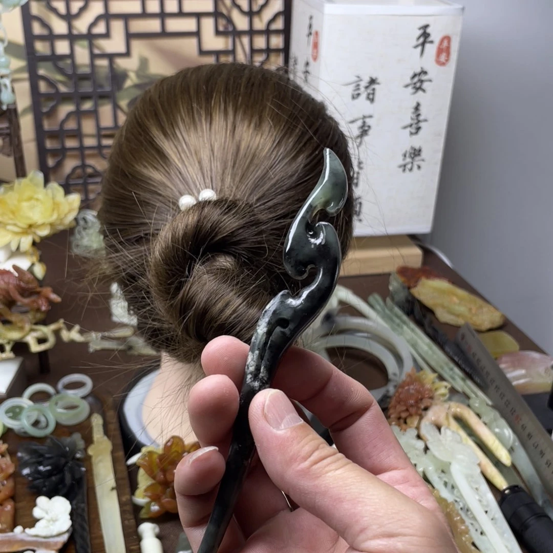 岫玉发饰未镶嵌D*岫玉发簪