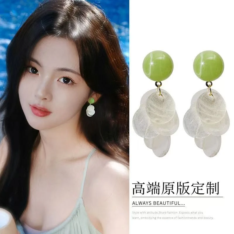 「夏日青提」杨超越同款流苏无痛耳夹设计2025新款森系耳环