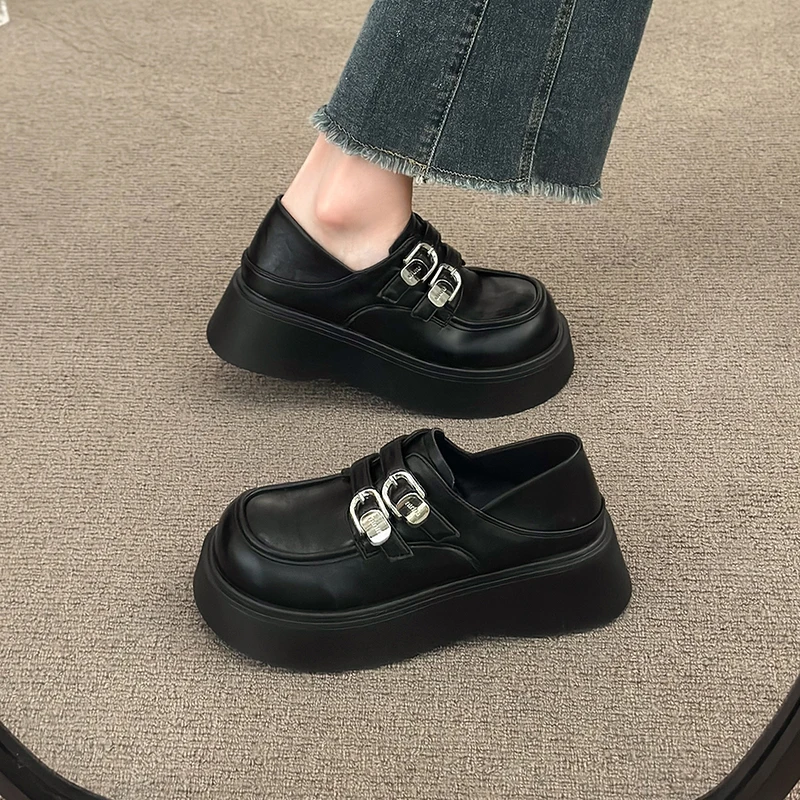 厚底增高乐福鞋女小众2025春秋新款百搭爆款配裙子学院风小皮鞋女