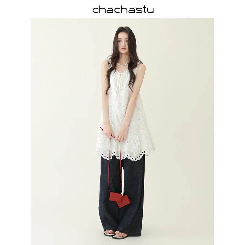 CHACHASTU【盛夏序章】度假风立体刺绣小花朵两穿背心裙H4205W