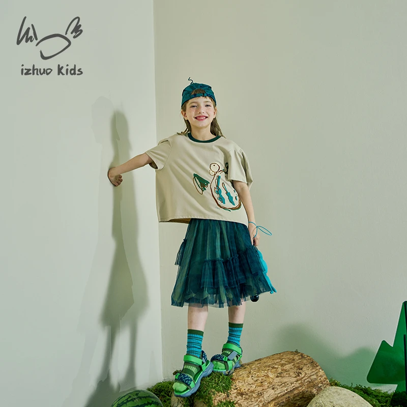 小日着吃瓜t恤套装 2025新夏季中大男女上衣裤子两件套TD1112T0TZ