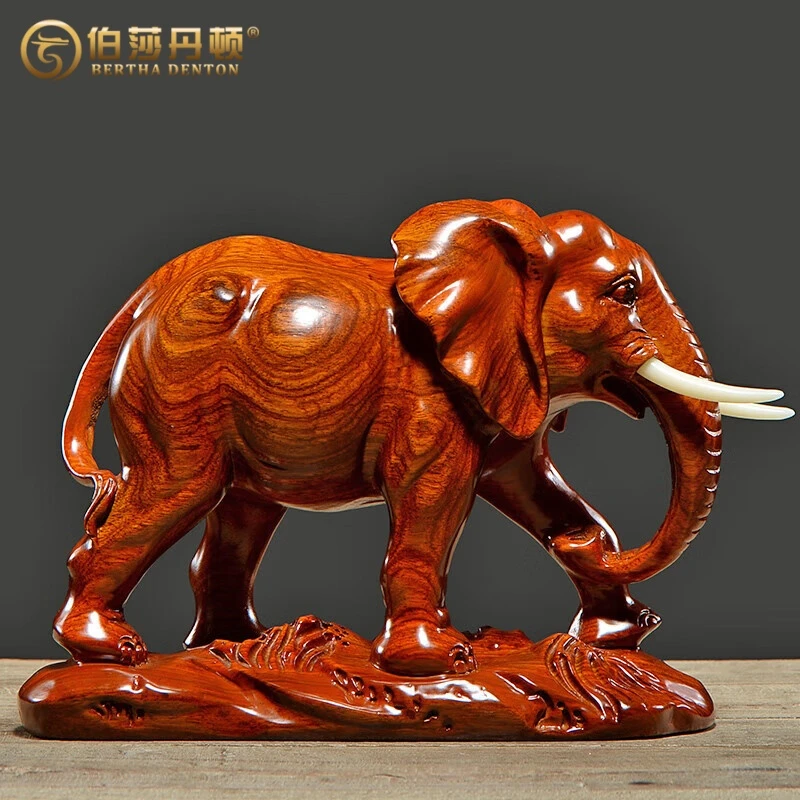 花梨木雕大象摆件吸水象实木工艺品乔迁新居礼品客厅办公室装饰品