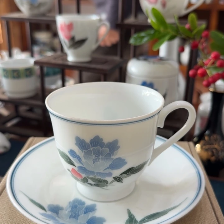 醴陵釉下大球泥茶杯碟咖啡杯碟微瑕