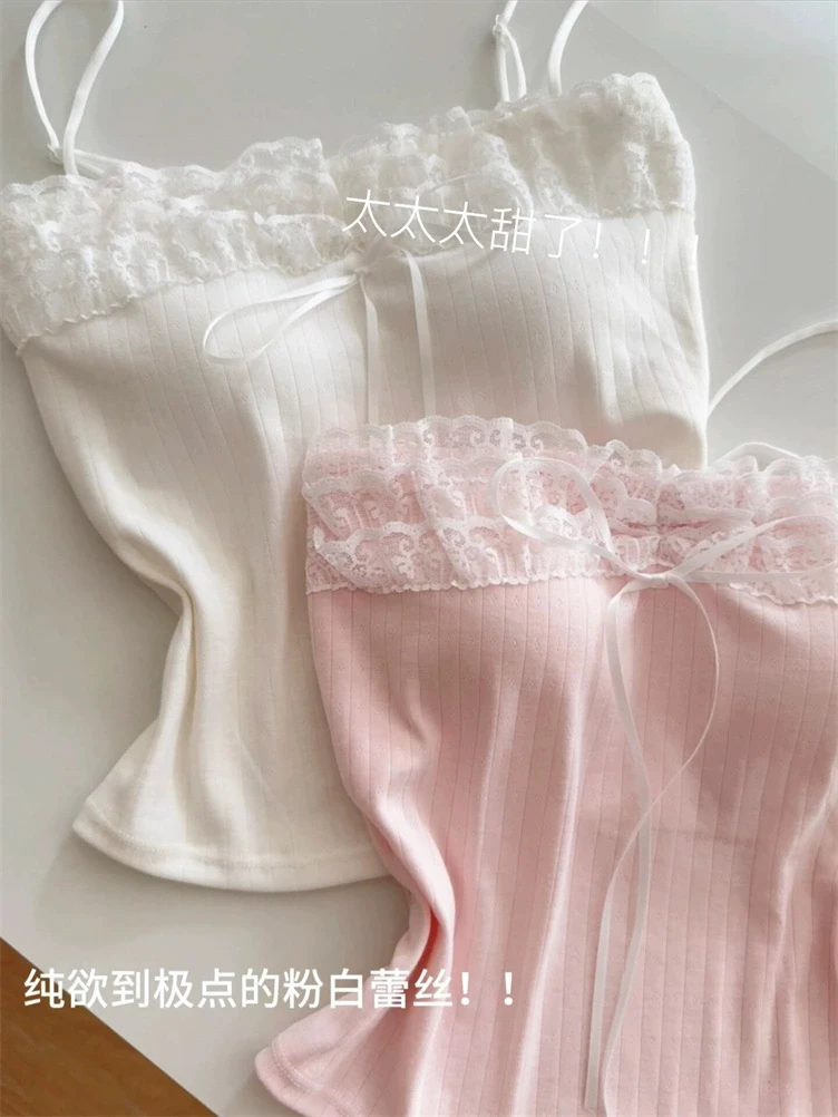 纯欲蕾丝边带胸垫吊带背心女新款时尚气质百搭温柔风显瘦外穿上衣