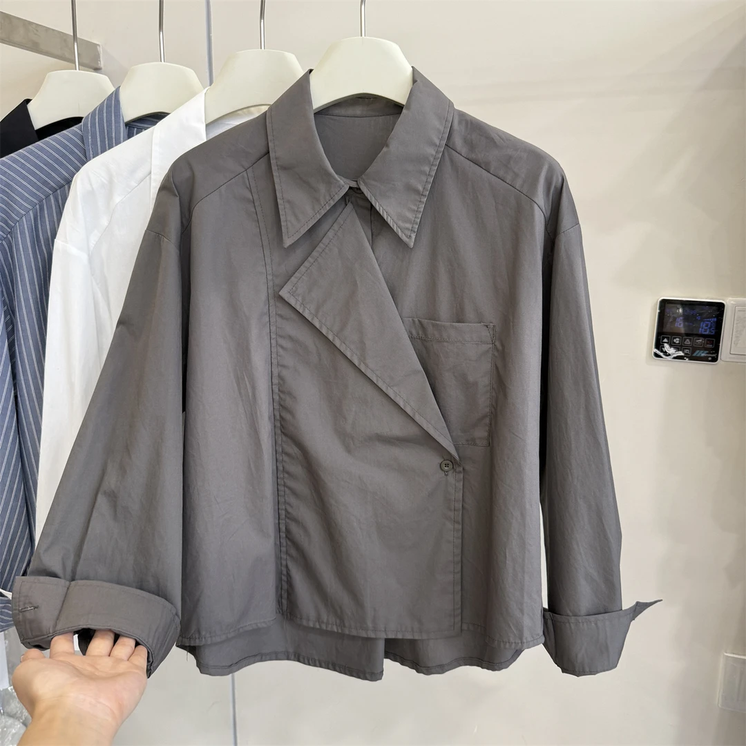 2025早秋新款韩版时尚百搭休闲条纹衬衫女设计感衬衣长袖上衣外套