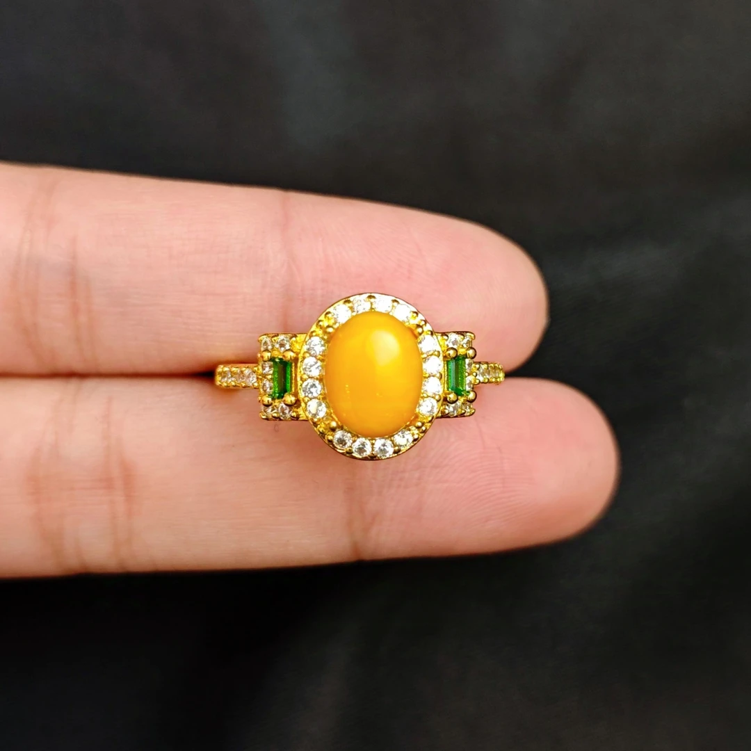 蜜蜡蛋面戒指C01-264赠礼盒(多样性发)