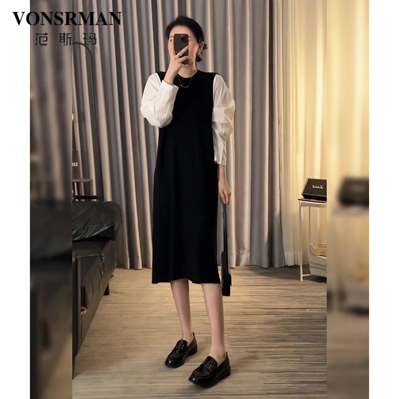 法式黑色连衣裙2025春季新款气质长裙高级感百搭通勤裙子时尚显瘦