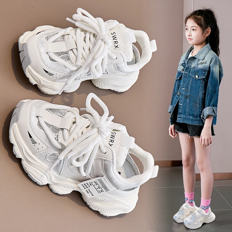 女童网鞋秋季2025新款网面透气6-12岁潮款儿童运动鞋子软底高颜值