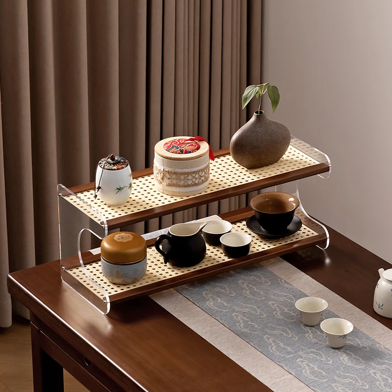 桌面杯架茶桌置物架实木新中式博古架茶具紫砂壶摆放架子桌上多层