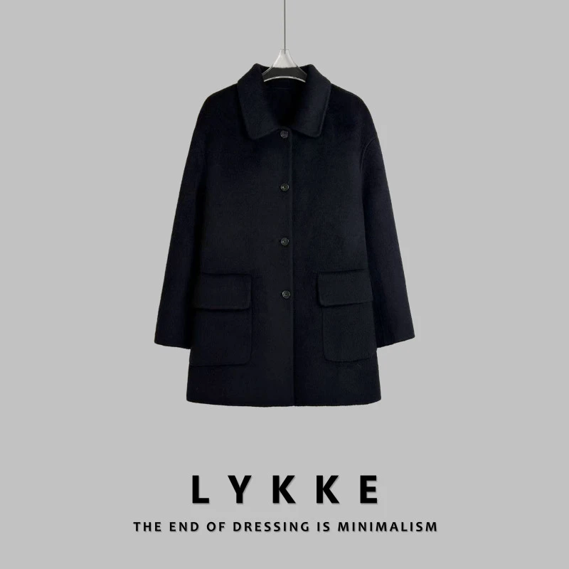 LYKKE 25新款羊毛双口袋单排扣百搭经典不过时双面呢大衣-E481