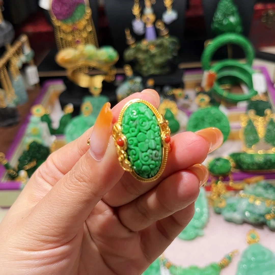 【闪购商品】翡翠戒指银S925镀金镶嵌翡翠