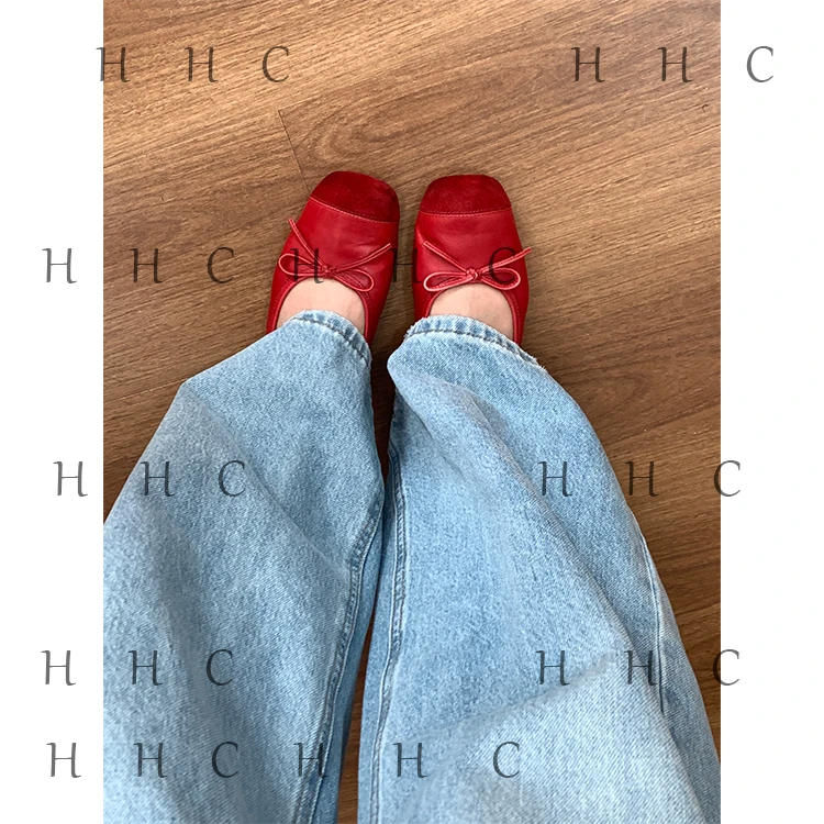 【花花菜】自留款红色手工鞋春夏季小众休闲平底单鞋女