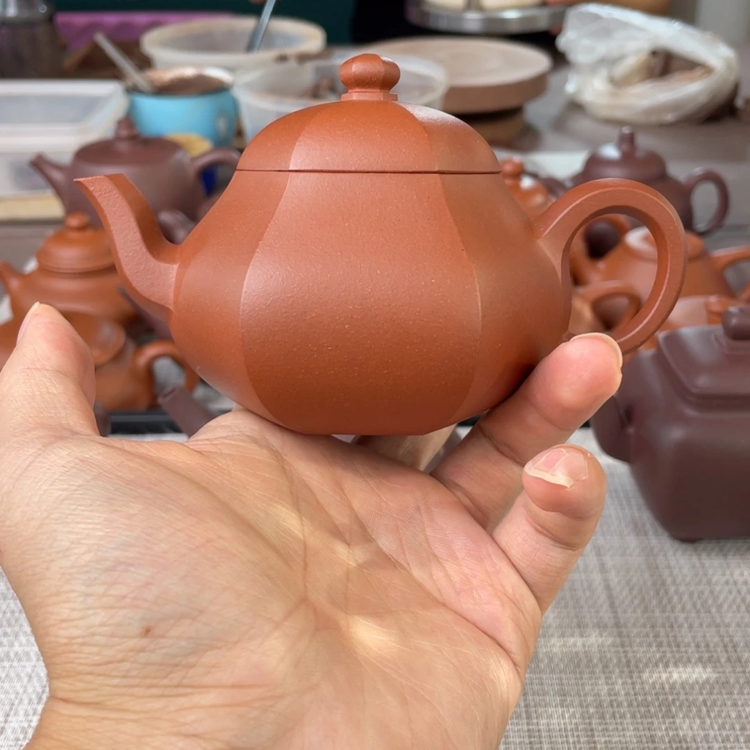 聚***中茶壶紫砂微瑕半手工红皮龙六方梨形壶190cc